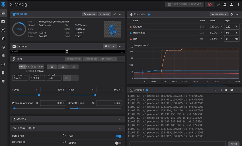 qidi x max 3 - nahlad web rozhrania pre ovladanie z pc